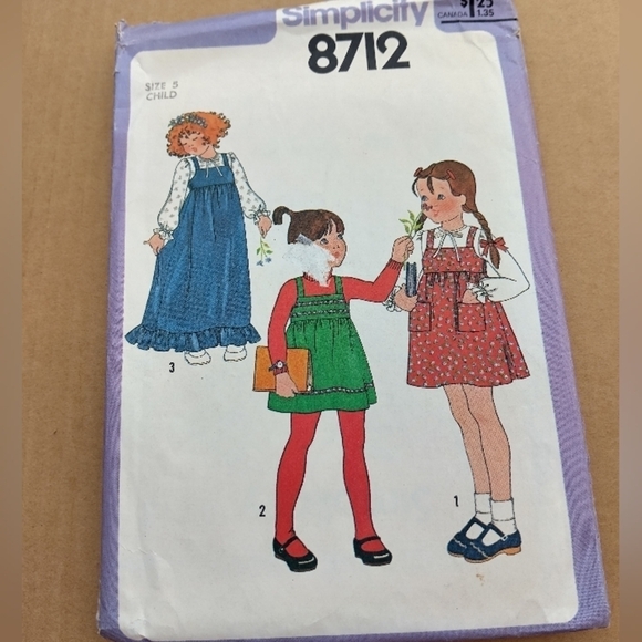 Simplicity Sewing Pattern 8712 Girls Jumper Dress & Blouse Dresses Size 5 70s - Picture 1 of 2